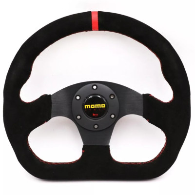320mm momo Black Suede Leather Racing Flat Rally Sport Drift Steering Wheel #Red