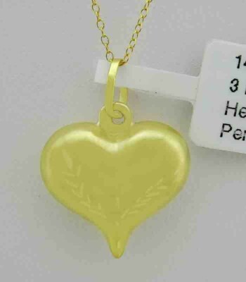 MASSIVER GEPUFFTER DIAMANTSCHLIFF DESIGN HERZ ANHÄNGER 14K GOLD - Neu mit Etikett