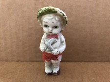 Vintage BISQUE Frozen Charlotte Penny Doll Japan Boy Girl Hat Knives 48
