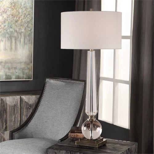 Uttermost Crista Steel Crystal and Fabric Table Lamp in Nickel and White - Picture 3 of 8