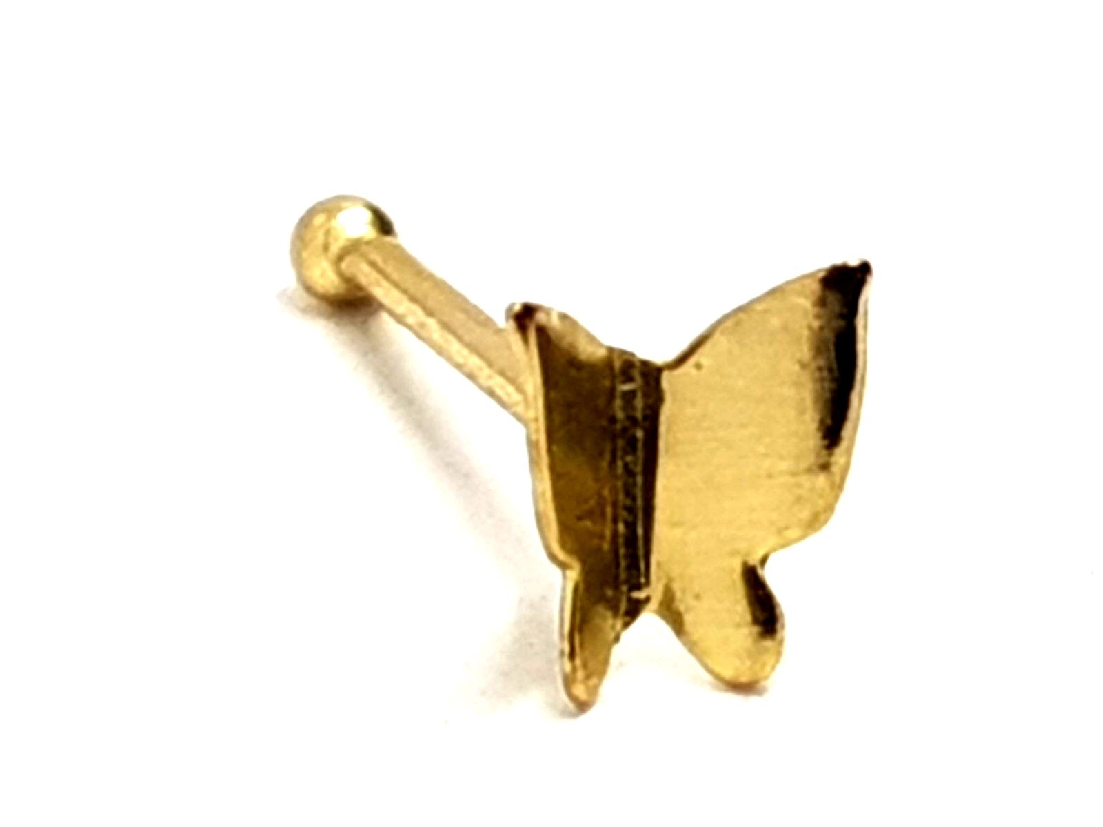 Butterfly Gold Nose Stud 9k 9ct Gold 22g (0.6mm) Nose Bone Ball Body Piercing Uk