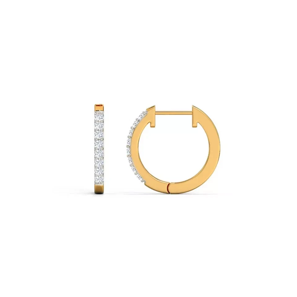 Diamond Hoop Earrings 14K Yellow Gold Lab Grown Diamond Round Cut - Image 4 of 4