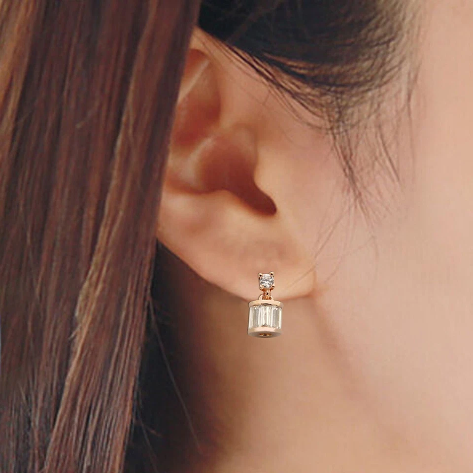 1.50 Ct Baguette Simulated Diamond Dangle Drop Earrings In 14K Rose Gold Plated - Image 2 of 4