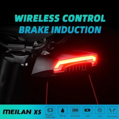 Meilan X5 Wireless Bike Bicycle Rear Light Laser Tail Lamp Smart Brake USB 