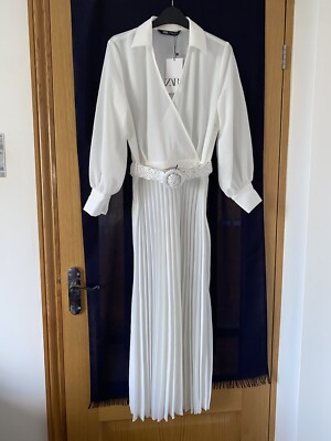BNWT ZARA WHITE ECRU PLEATED BELTED MIDI DRESS SIZE SMALL S | eBay BNWT ZARA WHITE ECRU PLEATED BELTED MIDI DRESS SIZE SMALL S | eBay