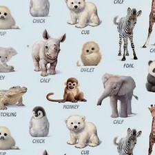 Animal Friends Baby Animals Light Blue 100 Cotton Fabric by The Yard