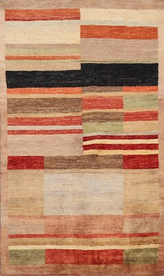 Geometric Contemporary Gabbeh Oriental Area Rug Hand-Knotted Wool 4x7 Carpet