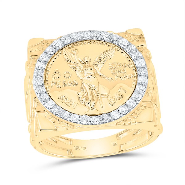 10K Gelbgold Rund Diamant Centenario Statement Klumpen Erz Rosa Ring 5/8 Karat-image