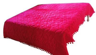 Fuchsia Samt Bommel Quilt Bettdecke Decke Tagesdecke.