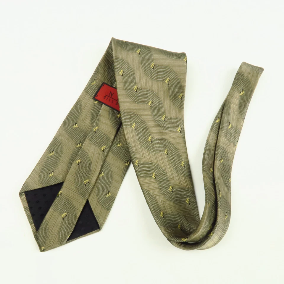 NEO Bill Blass Para Hombres Remolinos Dorados Rayas Zig Zags Marrón Foulard 61"x4" Largo Foto 4 de 4