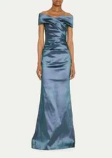 Teri Jon by Rickie Freeman Taffeta Slate Blue Dress / Gown - Size 3