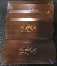 Fox Hunting Haskelite Rectangular Wood Grain Set of Four Serving Trays #1A