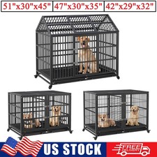 Heavy Duty Dog Crate Cage Kennel with Tray  Wheels for Large Medium Small Dogs