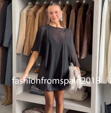 ZARA NEW WOMAN SHORT SATIN EFFECT CAPE DRESS ASYMMETRIC BLACK 4772/274/800