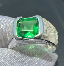 925 Sterling Silver Green Emerald Gemstone Handmade Ring for Men's All Size