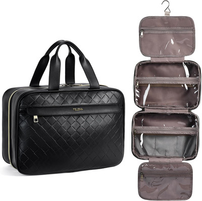 Travel Toiletry Bag for Women with Hanging Hook, Water-resistant Cosmetic Bag...