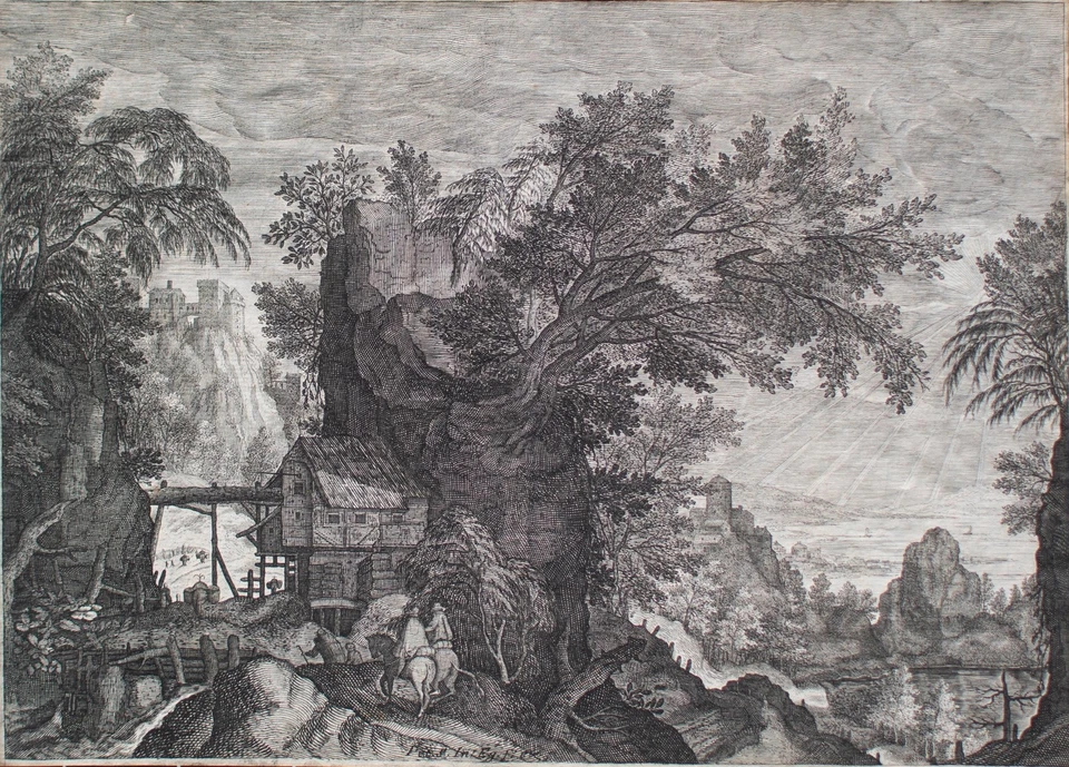 Aegidius Sadeler nach flämisch Landschaft mit Reitern Kopie Kupferstich 18 Jhd - Bild 3 von 4