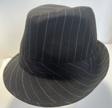 Unisex Classic Manhattan Style Pin Striped Black Fedora Hat Short Brim One Size