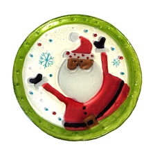 6” Fused Glass Santa Snack/Cheese Ball Serving Plate~Green Edge