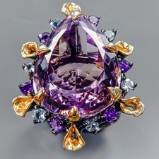Handmade 35ct Natural Amethyst Ring 925 Sterling Silver Size 7 /R431021
