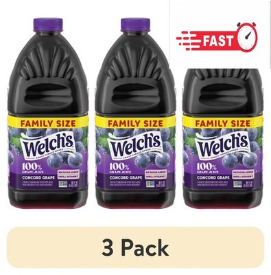 (3 pack) Welch's 100% Grape Juice, Concord Grape, 96 fl oz Bottle