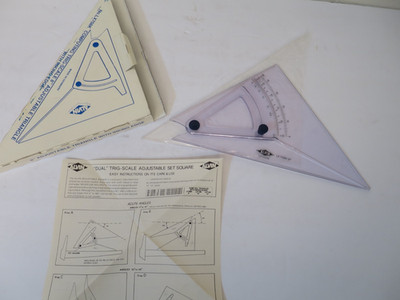 ALVIN Computing Trig Scale 8'' Adjustable Triangle w Inking Edge, Manual #LX708K