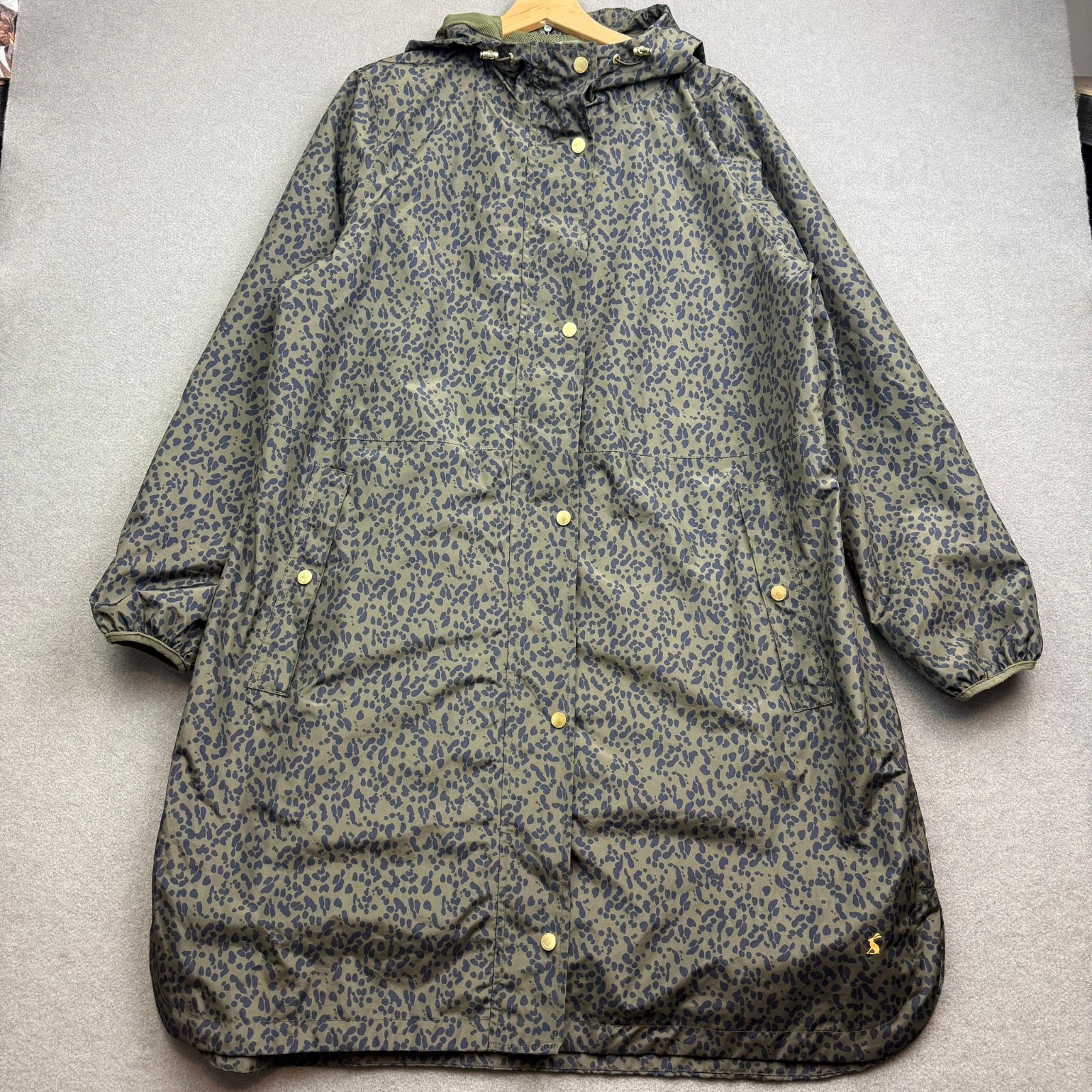 JOULES Raincoat UK 16 WAYBRIDGE Green Waterproof Leopard Animal Print Packable-image