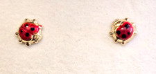 14k Yellow Gold Ladybug Enamel Stud Earrings