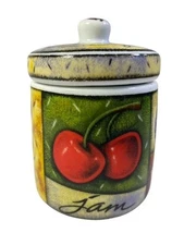 JOIE DE VIVRE-MSC Fruit DesignCeramic  Strawberry Cherry Jam Jelly Jar w Lid  3"