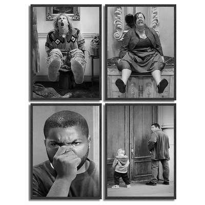 Funny Bathroom Wall Art Set of 4,Black and White Wall Decor Movie Posters Pri...