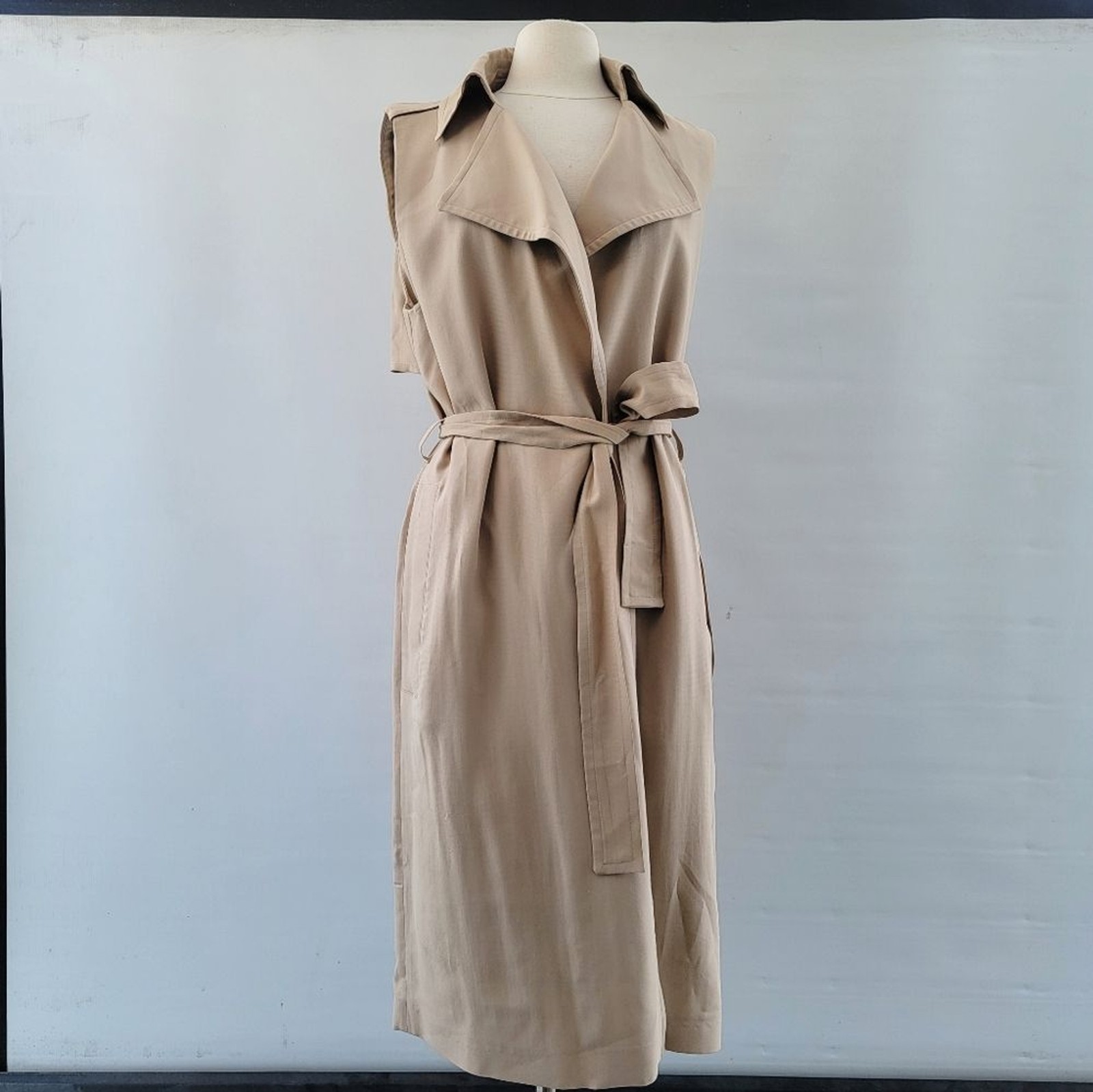 Massimo Dutti Neutral Beige Sleeveless Trench Vest Size Large Minimalist Viscose thumbnail 6