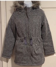 Girls Old Navy Gray Hooded Coat With Faux Fur Size 14