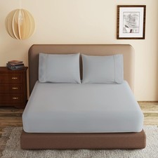 Egyptian Cotton Fitted Sheet Queen Size Gray 600 Thread Count Deep Pocket