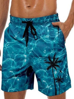 Men's Swim Trunks Hawaiian Bathing Mesh Lining Suit Swimsuits Beach Shorts wi...