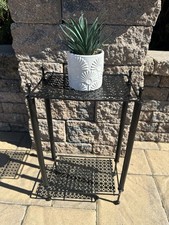 1960's Vintage Retro MCM Atomic Telephone Stand Table Black Mesh w/black Teak