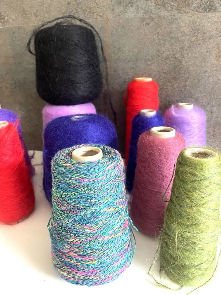 Mohair Wool Cones Vintage x12 various 3 almost full used yarn purple lilac - Image 4 of 4