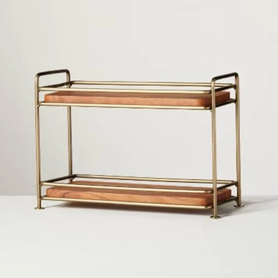 HEARTH & HAND WITH MAGNOLIA Tiered Wood & Brass Rectangular Serving Stand - Hearth & Hand with
