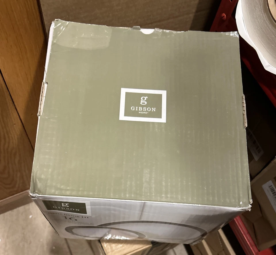 16 Piece Porcelain Dinnerware Set White Black Rims Gibson Home Noble Court NIB - Image 2 of 3