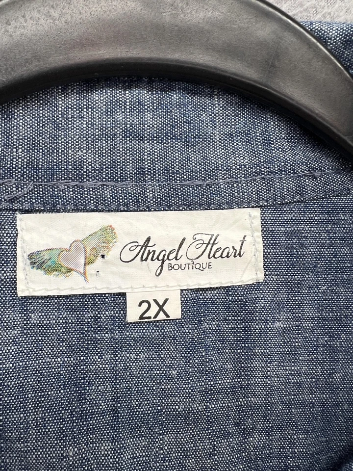 Camisa Boutique Angel Heart Para Mujer 2X Cambray Bordada Western Snap Foto 4 de 4