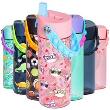 Water Bottles for Kids - Splash Kids Water Bottle for School with Pop-it Hand...