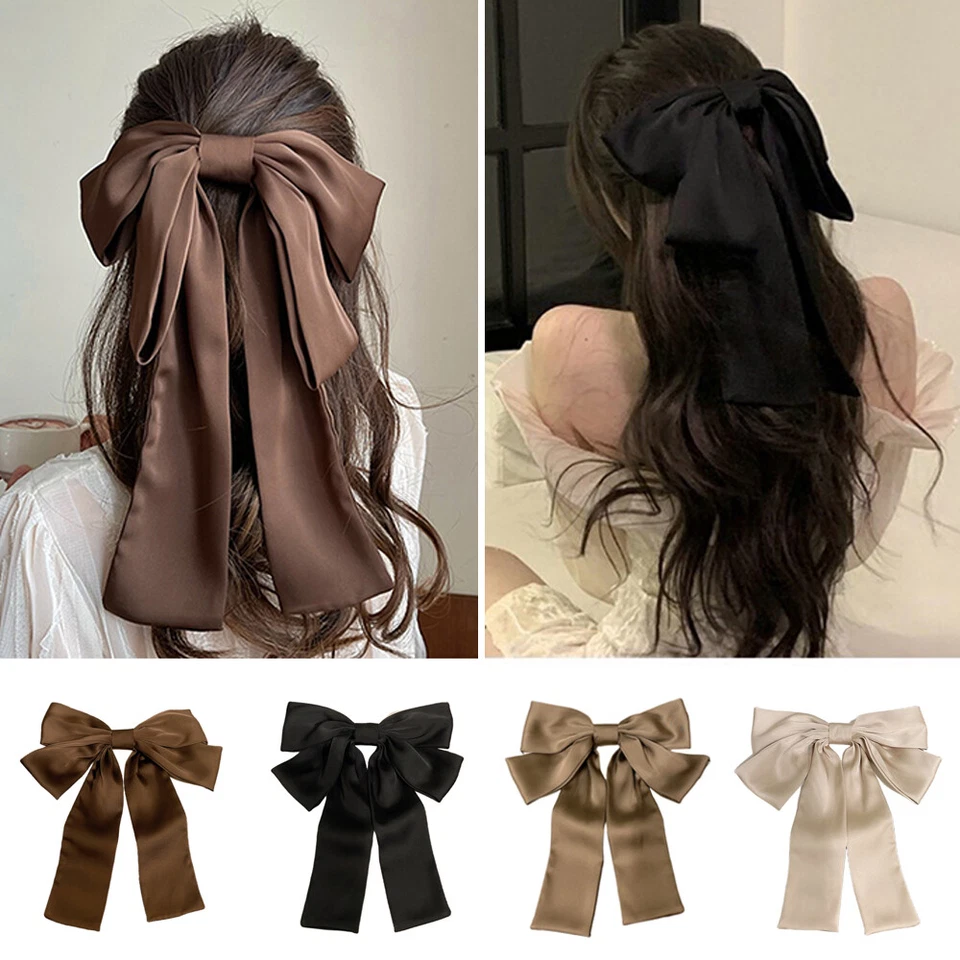 Large Bow Ribbon Hair Clip Double Satin Bowknot Hairpin Top Clip Solid Color New - Image 4 of 4