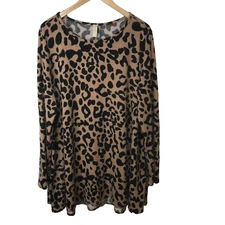 Pixi + Ivy Womens Size ? Top Black Tan Cheetah Print A-Line Elbow Patch Sleeve
