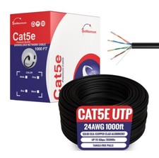1000FT CAT5e UTP Ethernet Network Cable Black 24AWG CCA Solid Bulk Wire Pull Box