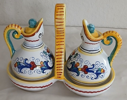 Arte D'Italia Imports Deruta Italia Juego de jarra de cerámica pintada a mano al óleo y vinagre - Imagen 23 de 24