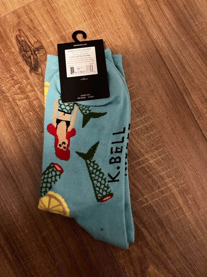 Calcetines para mujer Sardina Sirena Turquesa Crew K Bell Mezcla Algodón Talla 9-11 Foto 4 de 4