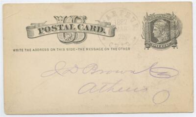 3/25 1882 Postal Card Vinton County National Bank McArthur Ohio Postmark