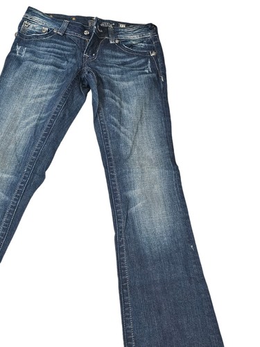 MISS ME Stretch Jeans Mid-Rise 5-POCKETS Bootcut Jeans 27x32 Angel Wings Studs - Picture 2 of 11