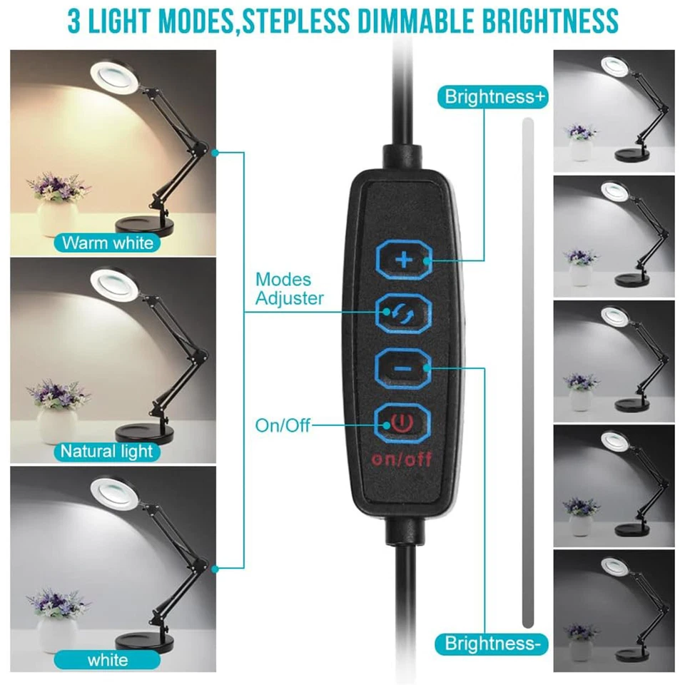 10X Dioptrien Arbeitsleucht 72LED Lupenlampe mit Clip Basis Lupe Tischlampe - Bild 3 von 4