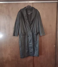 Vintage 90s Gitano Genuine Leather Duster Black Size L Full Length Double Breast