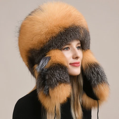 Sombrero de piel de zorro real para mujer ruso Ushanka cosaco Mongolia sombrero de trampero gorra cálida - Imagen 13 de 20
